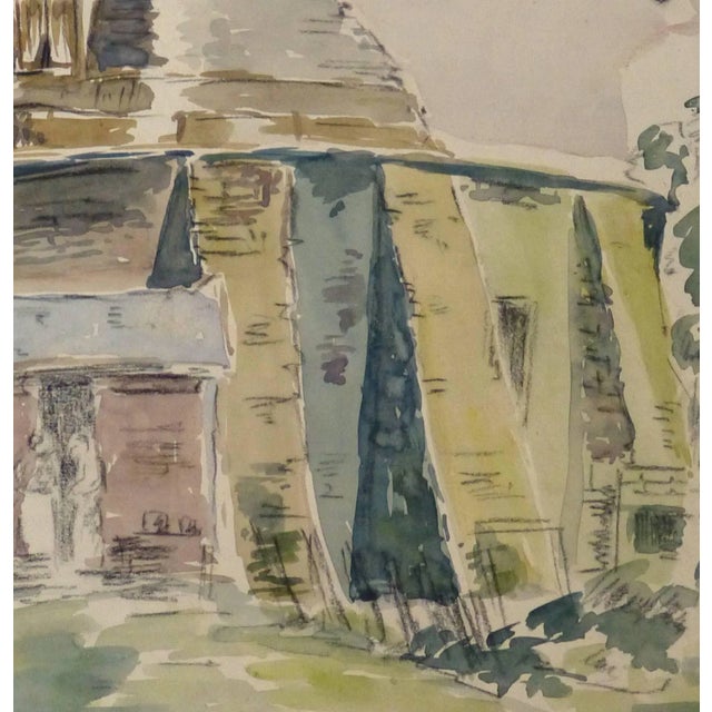 Traditional Vintage French Watercolor - Windmill For Sale - Image 3 of 5