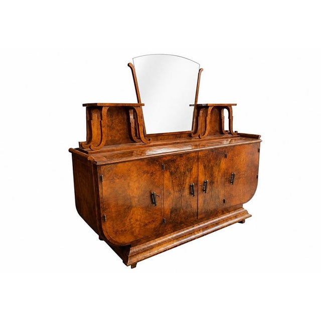 Art Deco Walnut Burl Sideboard with Mirror, 1980s, in Very Good conditions. Designed 1980 to 1989