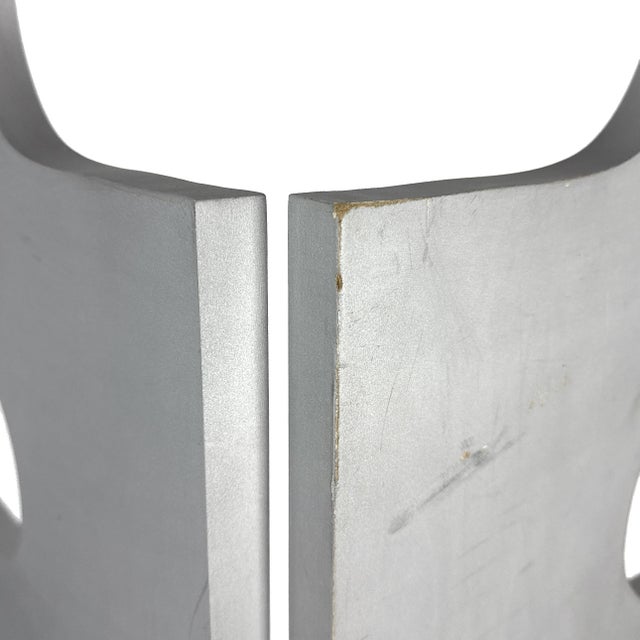 Silver Vintage 1990s Modernist Wood Room Divider With Silver Finish & Geometric Cutouts - Eileen Gray Style - Three Panel Folding Screen For Sale - Image 8 of 13