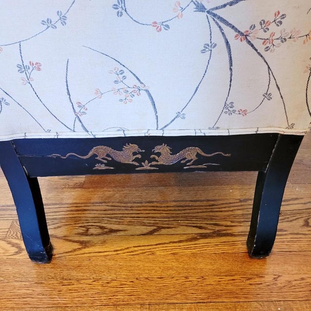 Antique Black Japanned & Gilt Chinoiserie Queen Anne Revival Wingback Chair, Circa 1900 For Sale - Image 4 of 11