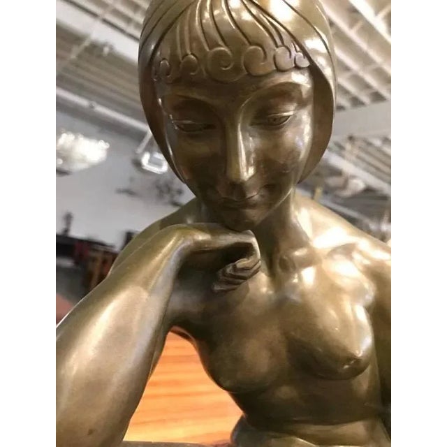 Early 20th Century Signed French Art Deco Bronze Sculpture of Nude Seated Female For Sale - Image 5 of 10