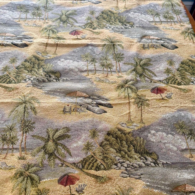 Vintage Peachtree Fabrics scenic jacquard upholstery yardage in the pattern Beachin’ It, dating to the late 1990s. This...