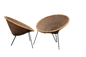 Set of Roberto Mango Armchairs in Wicker and Iron, 1950s