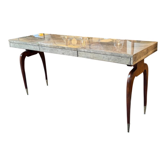 Luxurious Desk With Granite Laminate + Walnut Legs For Sale