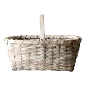 Vintage White Splint Weave Wicker Basket