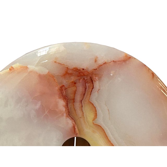9.75" Natural White Brown Onyx Stone Round Fengshui Home Decor Display For Sale - Image 12 of 16