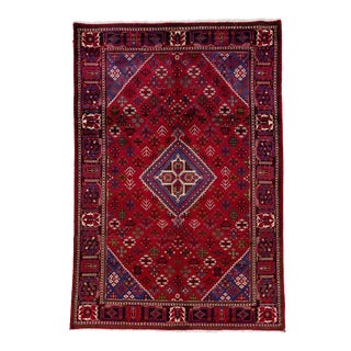 Vintage Persian Joshegan Handmade Red Medallion Wool Rug For Sale
