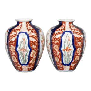Antique 19th Century Japanese Imari Porcelain Vases - a Pair
