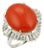 Platinum Baguette Diamonds & Coral Cocktail Ring - Size 7.75 For Sale