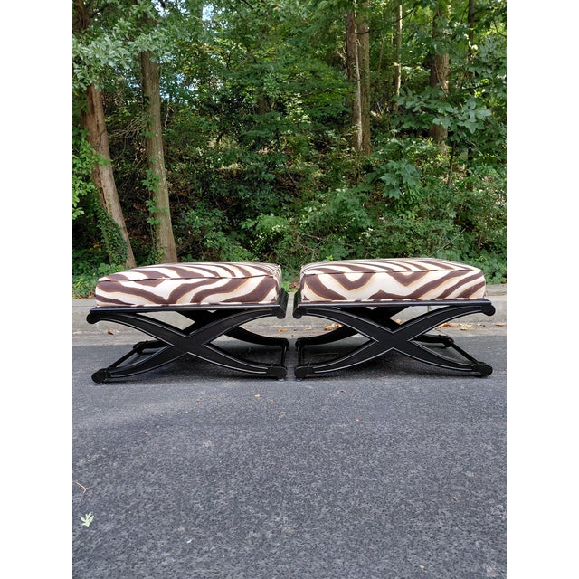 Pair of Vintage X-Base Benches in Ralph Lauren Zebra Fabric For Sale - Image 9 of 9