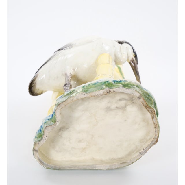 Mid-Century Modern Italian Hand-Painted Majolica Heron Figurative Sculpture For Sale - Image 14 of 14