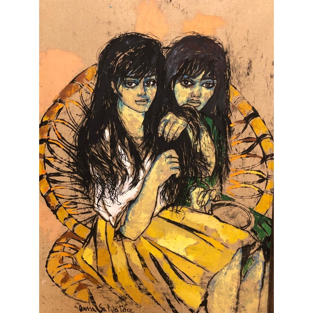 Mid 20th Century Painting Of Young Girls By Anna Salvatore For Sale - Image 4 of 7