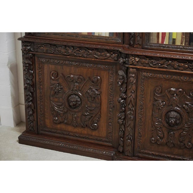 Victorian Carved Oak Breakfront Bookcase, 1870s For Sale - Image 18 of 18