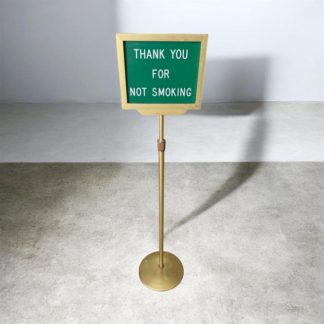 Vintage Adjustable Brass Hotel & Restaurant “Thank You for Not Smoking” Floor Sign For Sale - Image 4 of 9