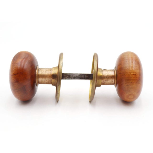 Traditional Antique Wooden Brass Bardsley Passage Door Knob Set For Sale - Image 3 of 7