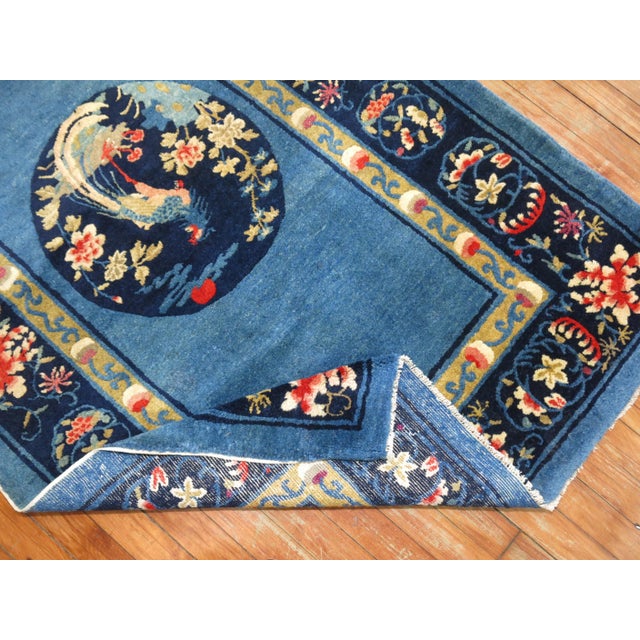 Chinoiserie Vintage Sky Blue Traditional Chinese Peking Scatter Rug - 3'3" x 5'1" For Sale - Image 3 of 6