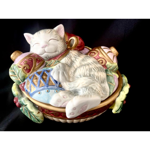 Mid-Century Modern Vintage Fitz and Floyd Figurative Cat Lidded Trinket/Candy Dish For Sale - Image 3 of 13