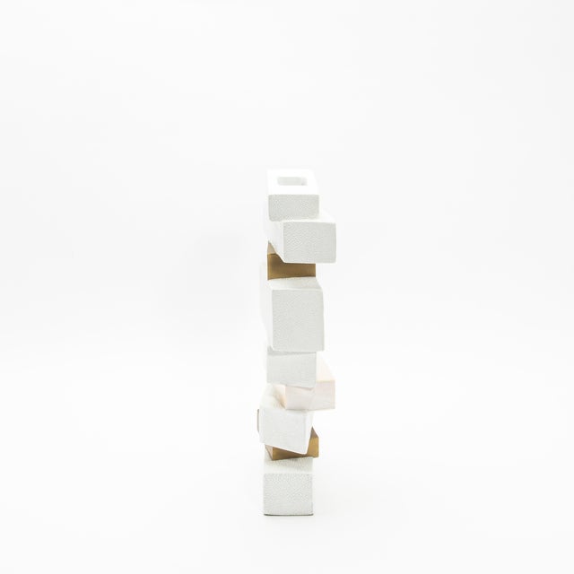 Modern Modern Sculptural Vase in Shagreen With Shell and Brass Details by Kifu Paris For Sale - Image 3 of 7
