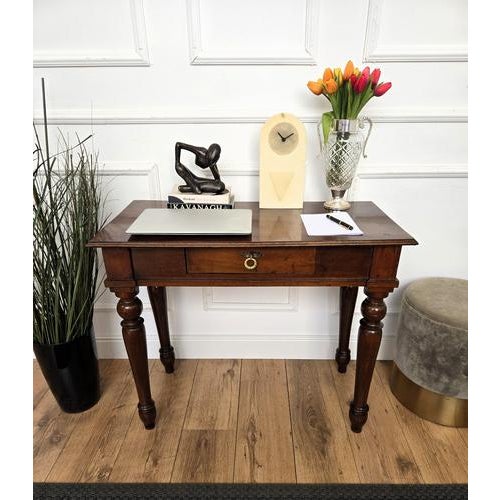 Very charming and rustic country Italian antique table ideal as console table or desk writing table, in solid walnut wood...