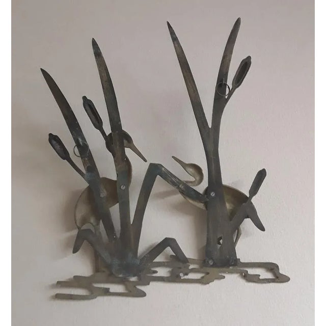 Vintage Wall Relief 2 Herons in the Reeds in Colored Brass, 1970s For Sale - Image 3 of 4