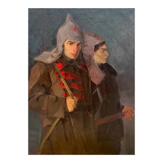 Soviet Art Battle Painting, Ukrainian Artist, 1960s Oil on Canvas 120-90 For Sale