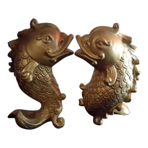 1980s Gold Tone Chalkware Koi Fish Figurines - Set of 2