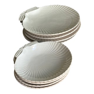 Bordallo Pinheiro White Shell Plate Set of 8 For Sale