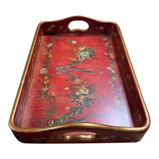 1960s French Country Hand-Painted Wooden Tray For Sale