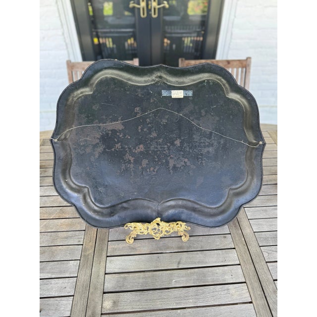 Early 19th Century Antique 19th Century Hand-Painted Tole Tray Bird & Floral Motif Estate Find 29”x 21” For Sale - Image 5 of 6