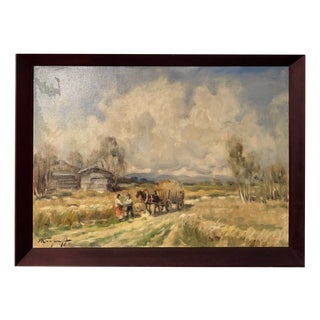Rural Landscape, 20th Century, Oil Painting on Canvas For Sale