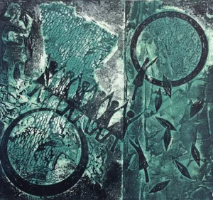 Barbara Wagner "Not Waving But Drowning III" Collagraph 2019