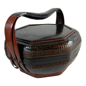 Antique Chinese Black and Red Lacquer Basket