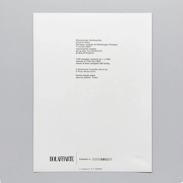 - Signed photolithography by Pistoletto from circa 1979 - Stamped rotogravure reproduction of series by Bolaffiarte -...