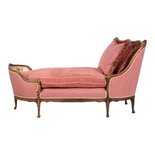 Antique Pink French Provincial Fruitwood Chaise Lounge Fainting Couch For Sale