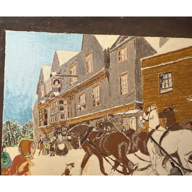 Vintage Original Robinson Village Cityscape Chariot Oil Painting on Canvas Board For Sale - Image 10 of 13