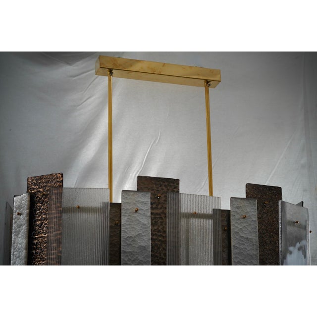 Mid-Century Modern Silver Art Glass and Brass Chandelier, 2000 For Sale - Image 3 of 11