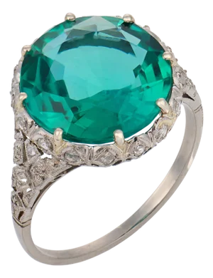 1930s Art Deco Gia 5.45 Carat Emerald Diamond Platinum Cocktail Ring, Size 7.75