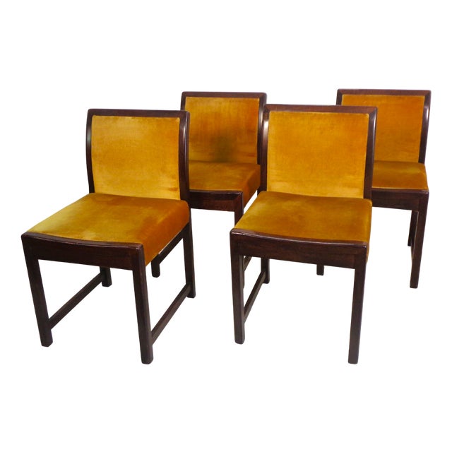 Chairs in Beech and Gold Silk Velvet, 1980s, Set of 4 For Sale