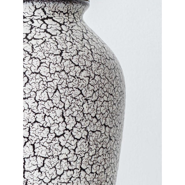 Vintage Jasba Cortina Black and White Crackle Ceramic Table Lamp, New Black Linen Lampshade For Sale - Image 13 of 17