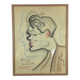 Romeo 1933 Original Chalk Caricature by Frederic Petit France For Sale