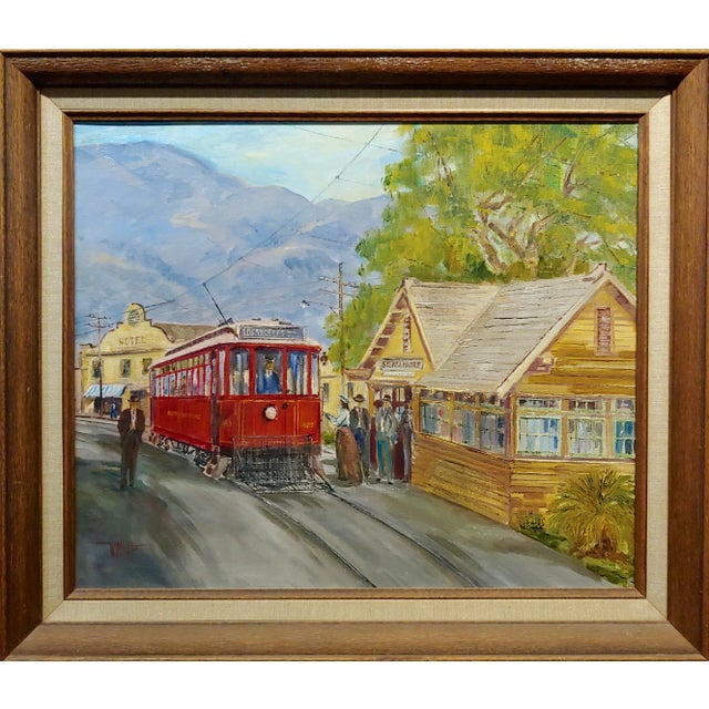 Wilfrid T. Mills-Los Angels Trolley Car at Sierra Madre Station -Oil painting oil painting on canvas -signed Canvas size:...