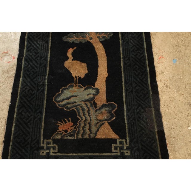 Traditional Antique Peking Rug, Dark Blue With “Pao-Tou” Crane Pictorials - Rug & Kilim For Sale - Image 3 of 4