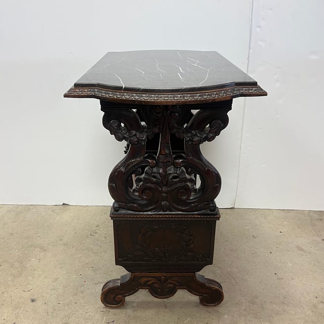Traditional 1920's Highly Carved Side Table W/Marble Top For Sale - Image 3 of 6