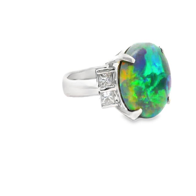 8.62 Carat Australian Opal Diamond Platinum Ring Size 5.25 For Sale - Image 4 of 4