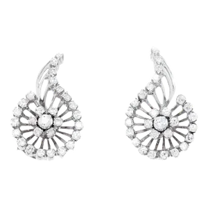 Pair of Mid-Century 18k White Gold & Diamond Spiral Clip Earrings
