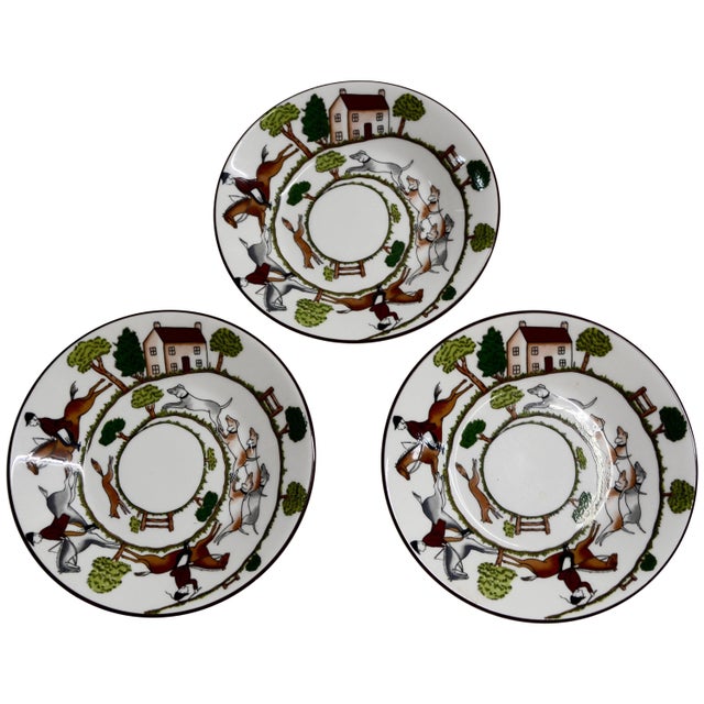Wedgewood Coalport Hunting Scene Set of Three Bread and Butter Bone China Plates For Sale In Nashville - Image 6 of 6
