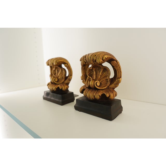 1990s Italian Hollywood Regency Borghese Gold Baroque Bookends For Sale - Image 4 of 18