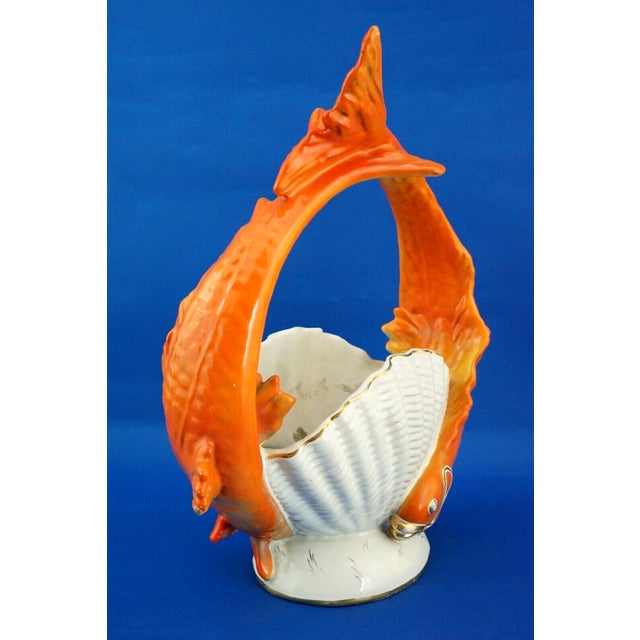 Art Deco Ceramic Centerpiece Vase with Fish from Labor Lastrucci & Borroni, Italy, 1940s For Sale - Image 3 of 18