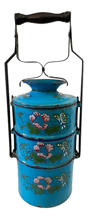 Vintage Asian Blue Enamel Lunch Containers