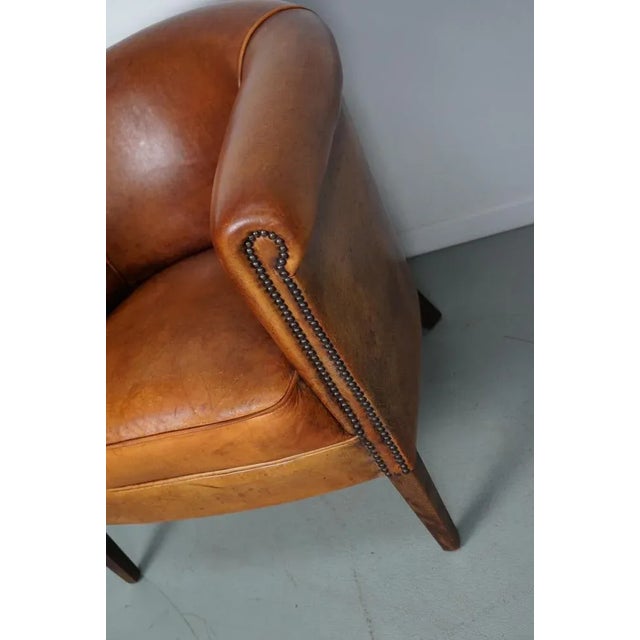 Vintage Dutch Cognac Colored Leather Club Chair For Sale - Image 3 of 18